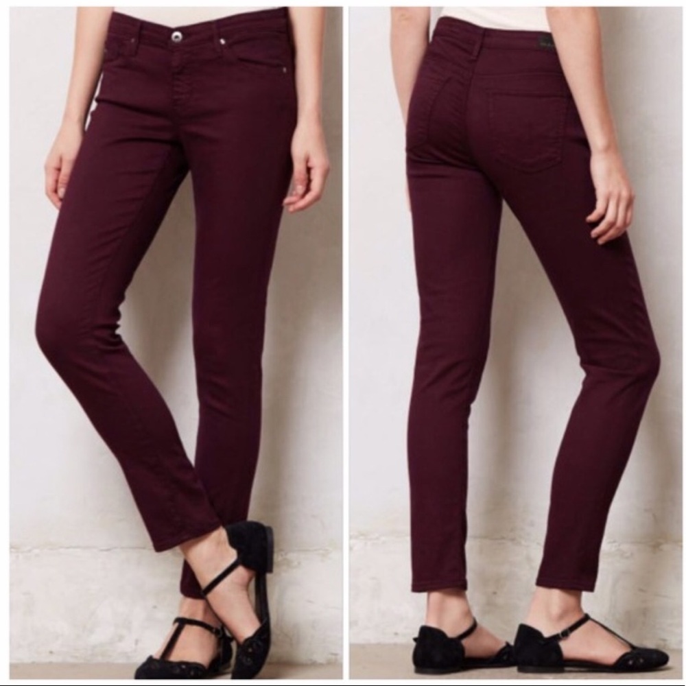 AG the Stevie ankle slim straight jeans in maroon